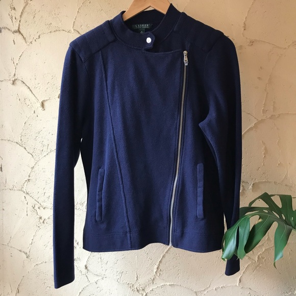 New! Ralph Lauren Navy Knit Moto Jacket - Picture 2 of 10